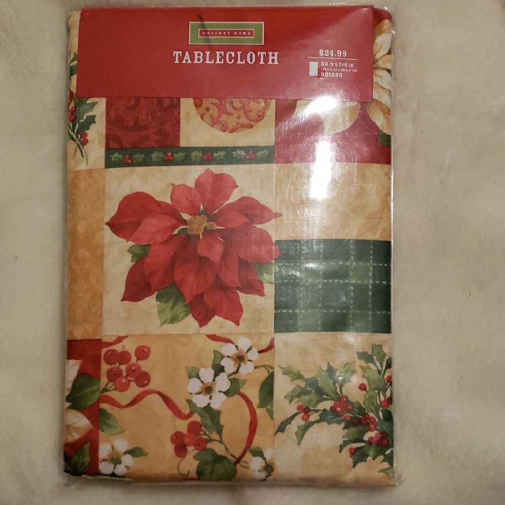 Holiday Tablecloth with Poinsettia Design